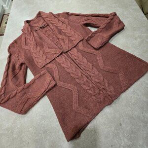 DENVER HAYES Women's Shawl Collar Open Front Ribbed Knit Cardigan Rust  Size S/P